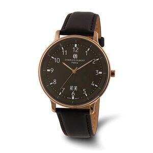 Charles Hubert Mens Rose-plated Stainless Steel Brown Dial Watch